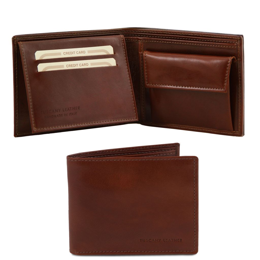 exclusive-3-fold-leather-wallet-for-men-with-coin-pocket-tl140763 - Ruskea