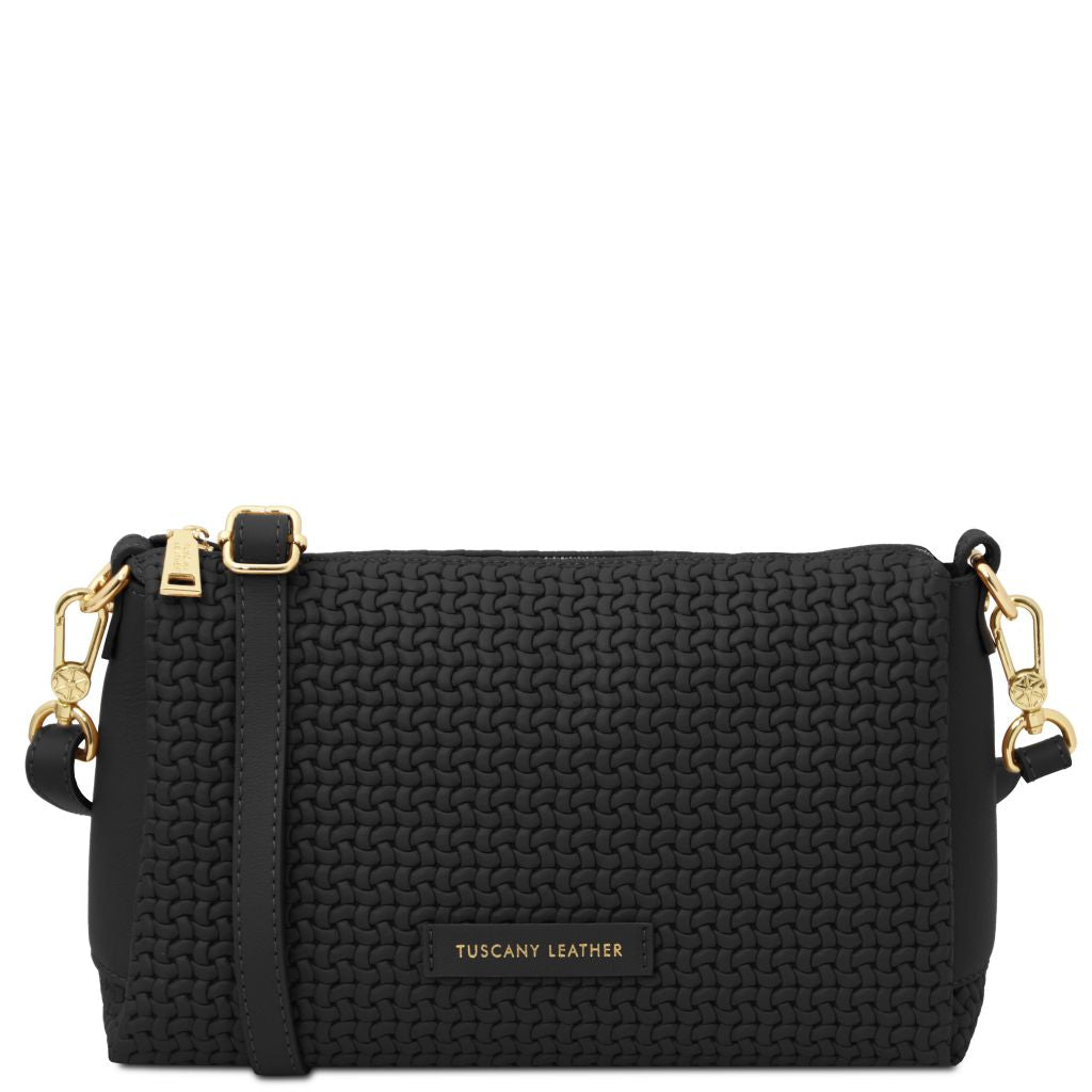 dedalo-woven-printed-leather-shoulder-bag-tl142577 - Musta