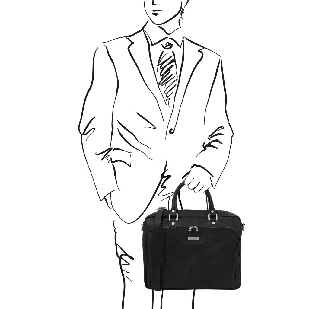 pisa-leather-laptop-briefcase-with-front-pocket-tl142427 - Musta - kuva 2
