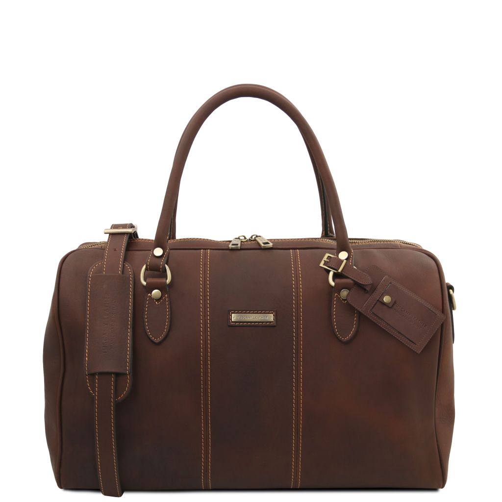 lisbona-travel-leather-duffle-bag-small-size-tl142558 - Tummanruskea