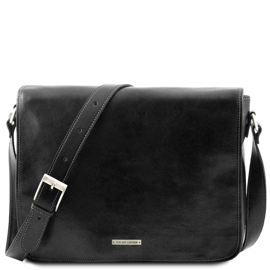 messenger-double-crossbody-leather-bag-tl90475 - Musta
