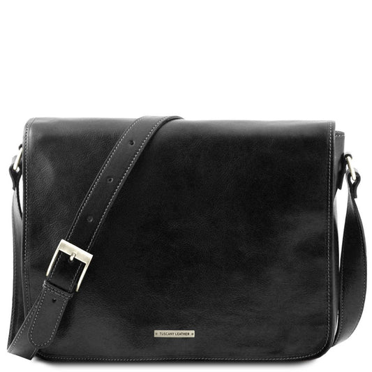 messenger-double-crossbody-leather-bag-tl90475 - Musta