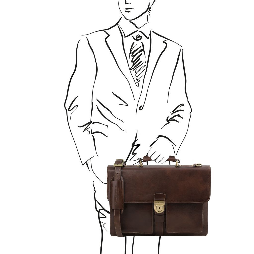 assisi-leather-briefcase-3-compartments-tl141825 - Tummanruskea - kuva 2