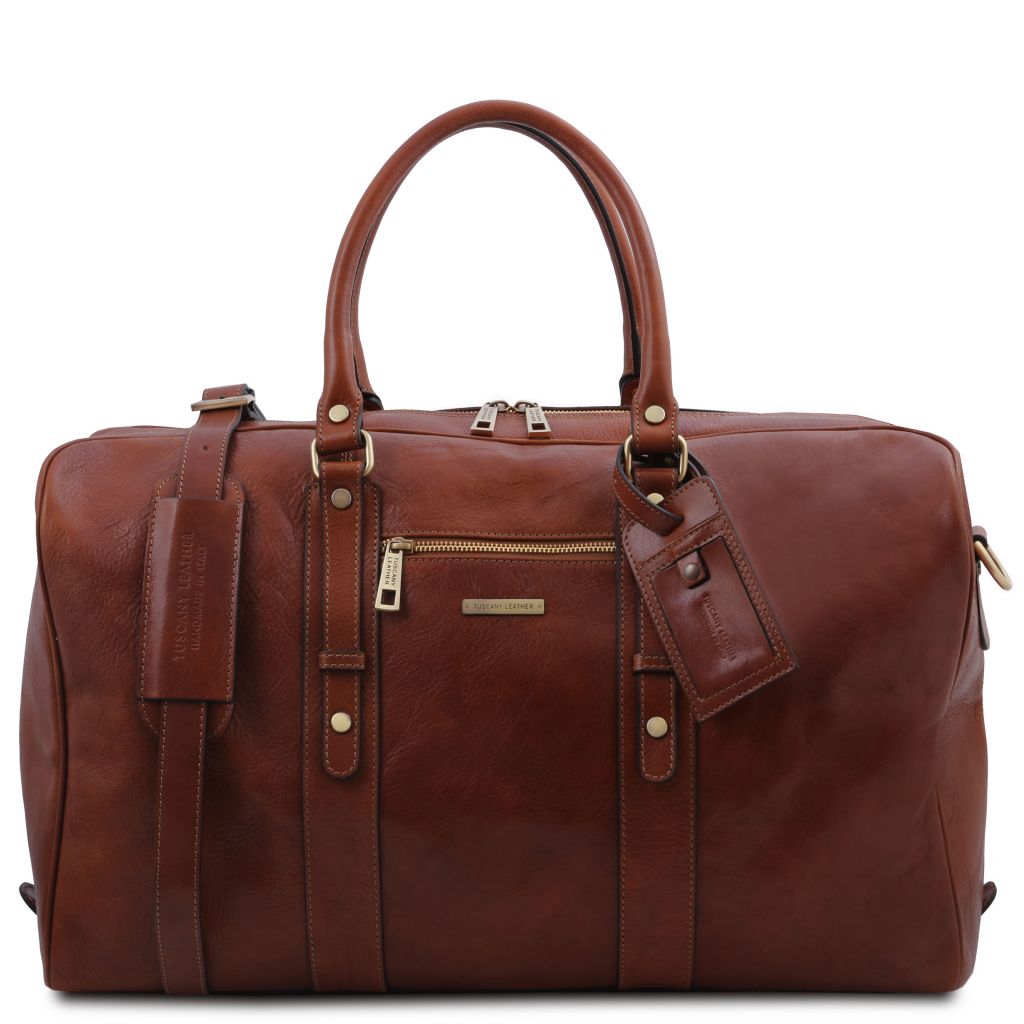 tl-voyager-leather-travel-bag-with-front-pocket-tl142140 - Ruskea