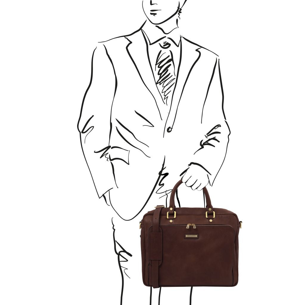 pisa-leather-laptop-briefcase-with-front-pocket-tl142427 - Tummanruskea - kuva 2