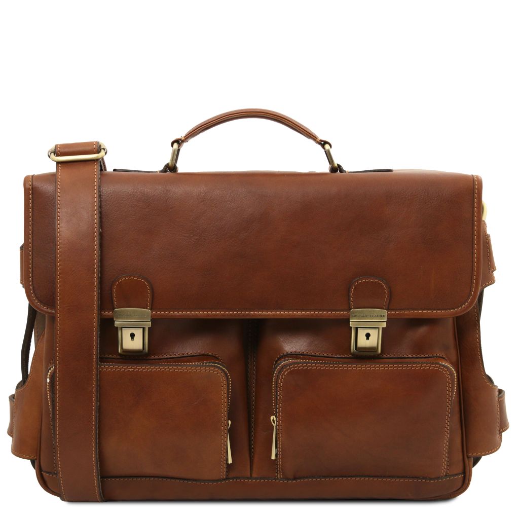 ventimiglia-leather-multi-compartment-briefcase-with-front-pockets-tl142069 - Ruskea