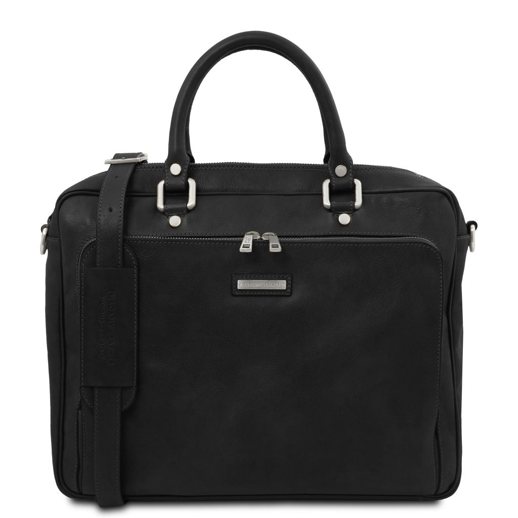 pisa-leather-laptop-briefcase-with-front-pocket-tl142427 - Musta