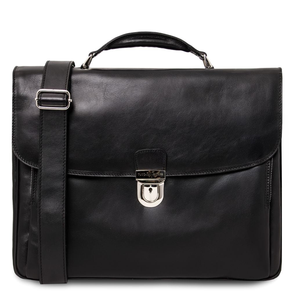 alessandria-leather-multi-compartment-laptop-briefcase-tl142067 - Musta