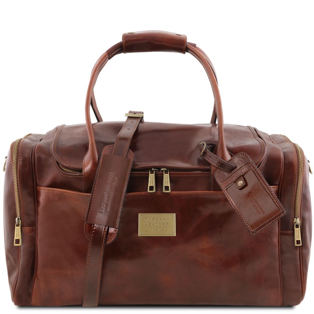 tl-voyager-travel-leather-bag-with-side-pockets-tl142141 - Ruskea