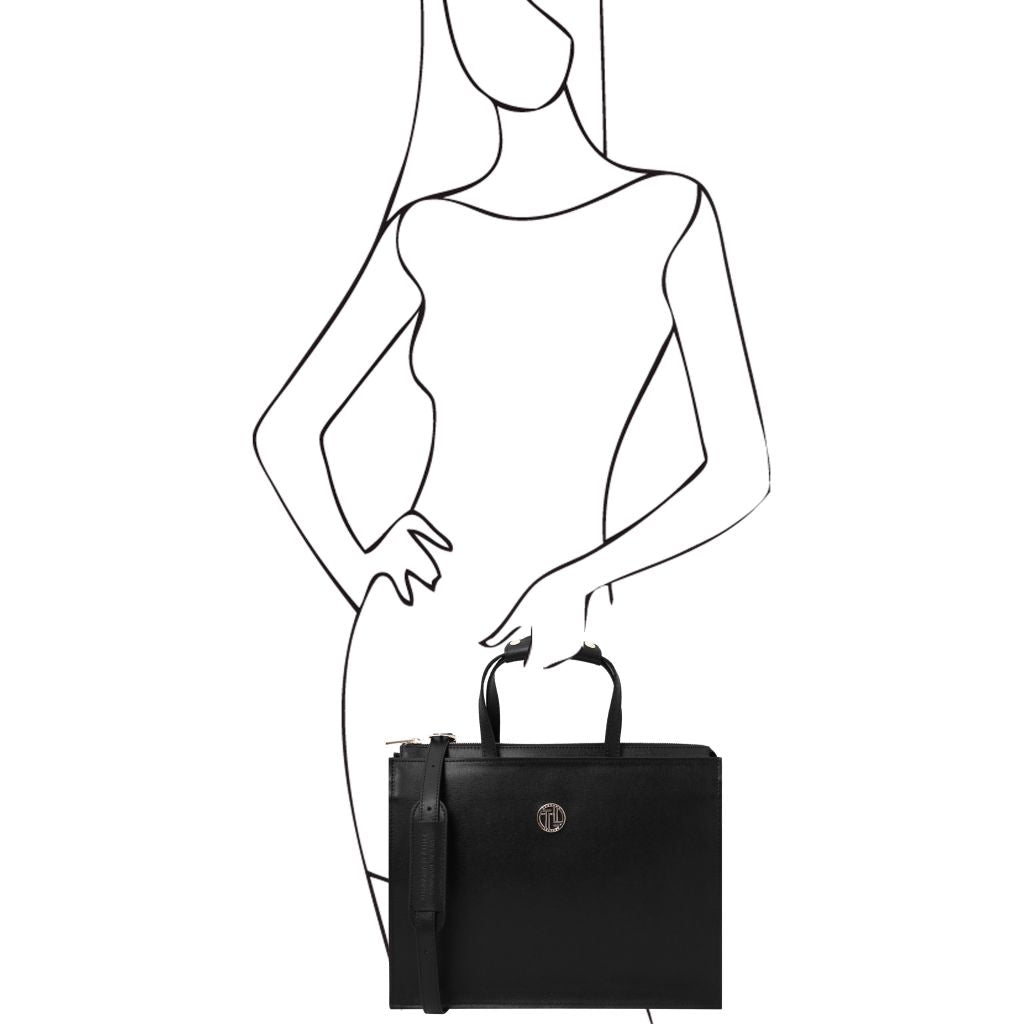 palermo-saffiano-leather-briefcase-3-compartments-for-women-tl141369 - Musta - kuva 10