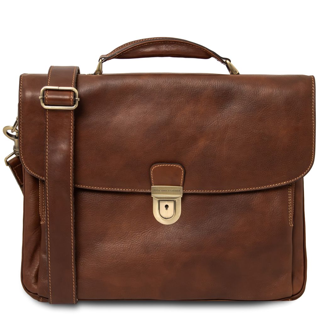alessandria-leather-multi-compartment-laptop-briefcase-tl142067 - Ruskea