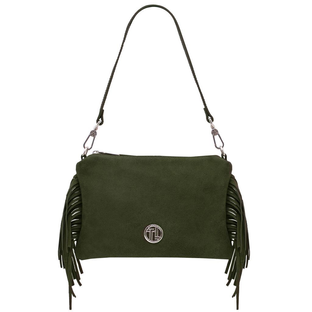 nomade-suede-leather-fringe-clutch-tl142495 - Metsänvihreä