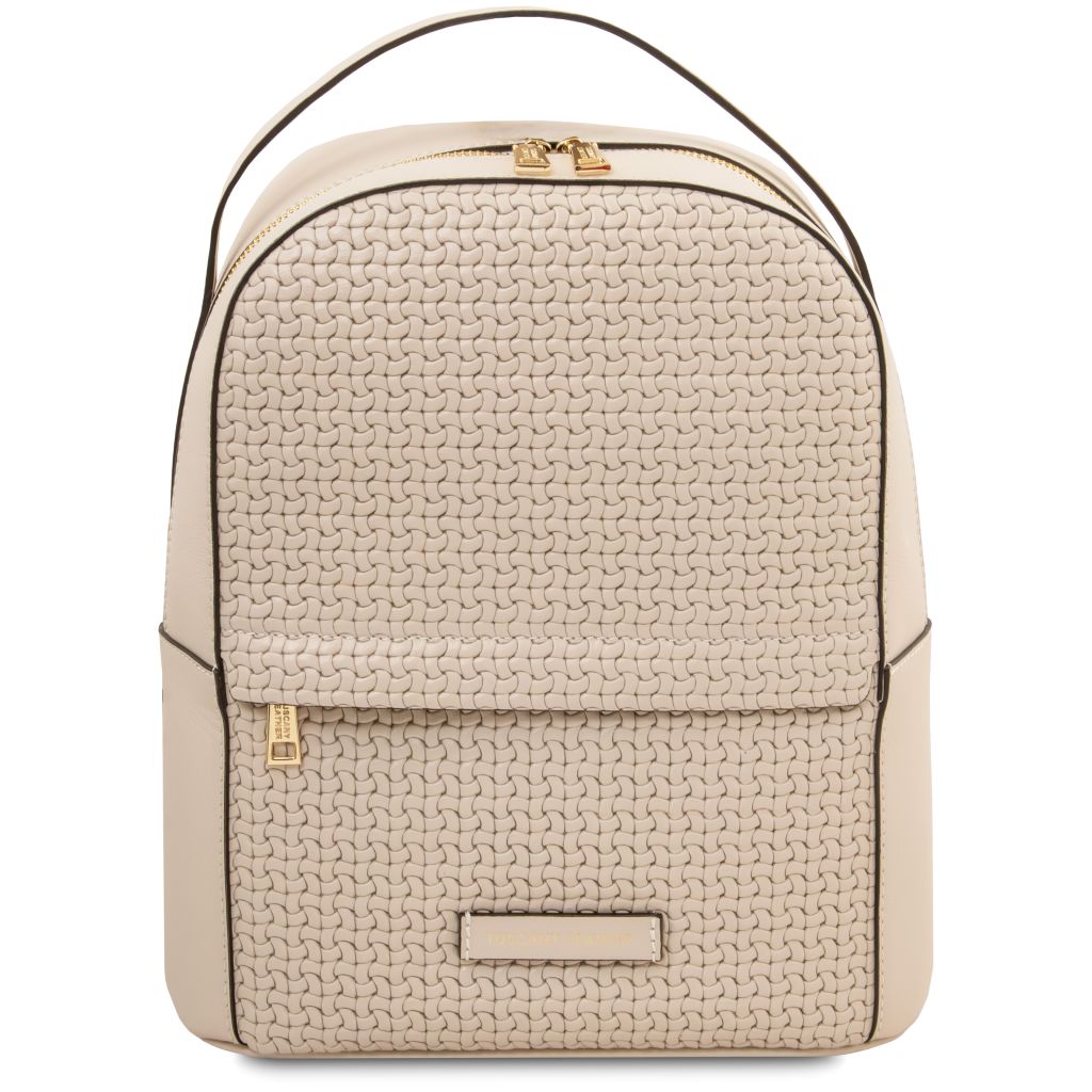 dedalo-woven-printed-leather-backpack-tl142576 - Beige