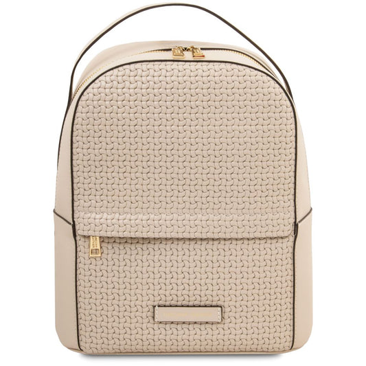 dedalo-woven-printed-leather-backpack-tl142576 - Beige