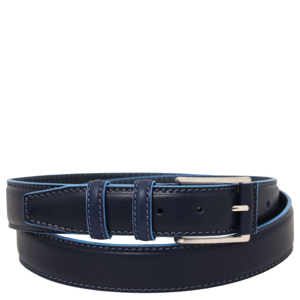 casual-leather-belt-35mm-with-light-blue-edges-tl142528 - Tummansininen