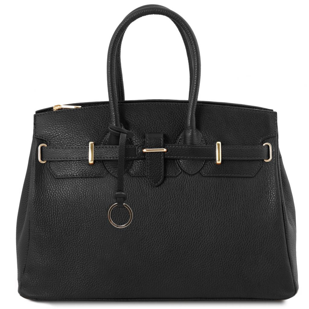 tl-bag-leather-handbag-with-golden-hardware-tl141529 - Musta