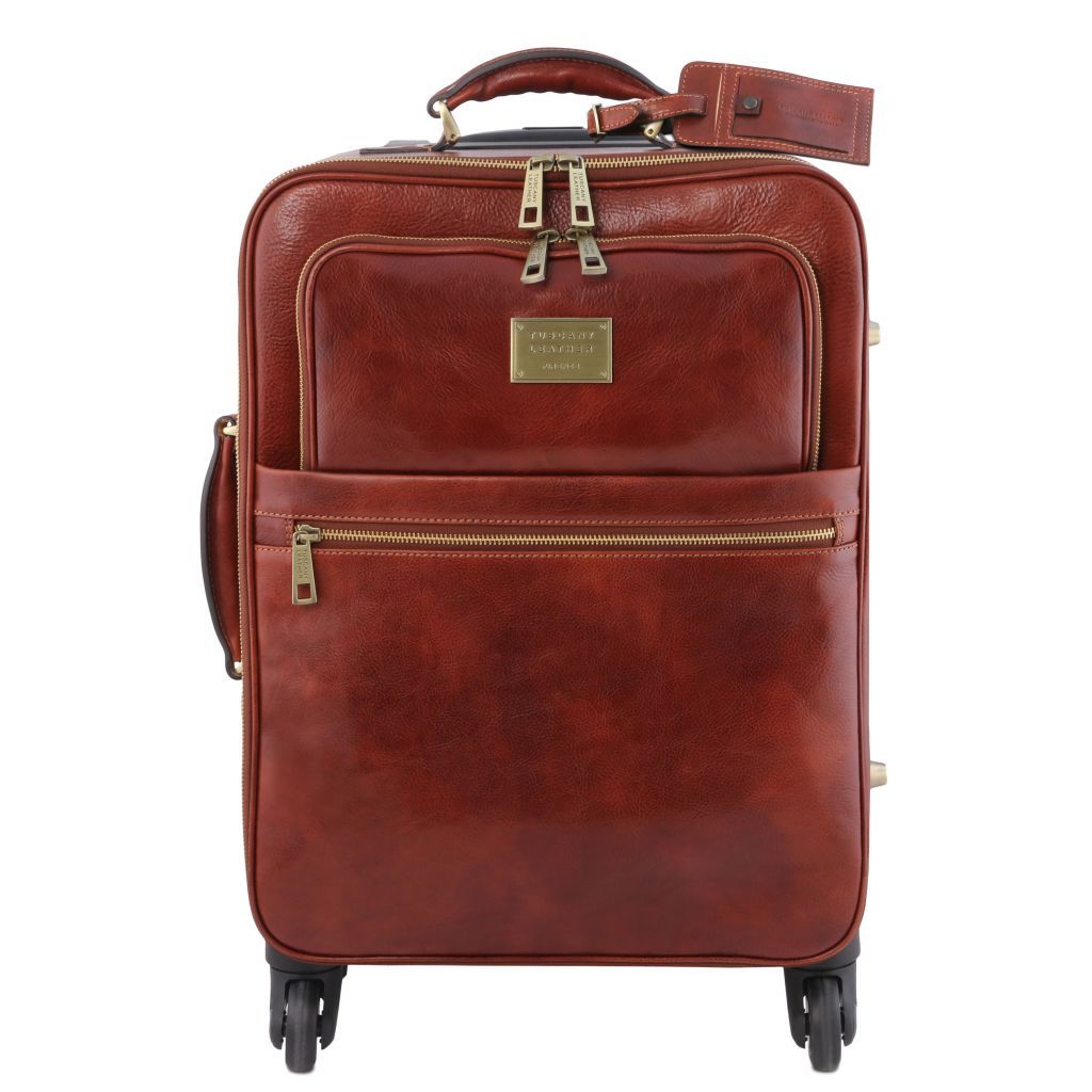 tl-voyager-4-wheels-vertical-leather-trolley-tl141911 - Ruskea