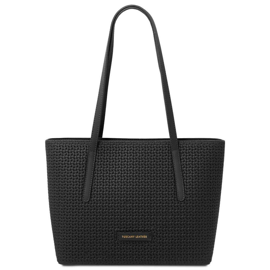 dedalo-woven-printed-leather-shopping-bag-tl142578 - Musta