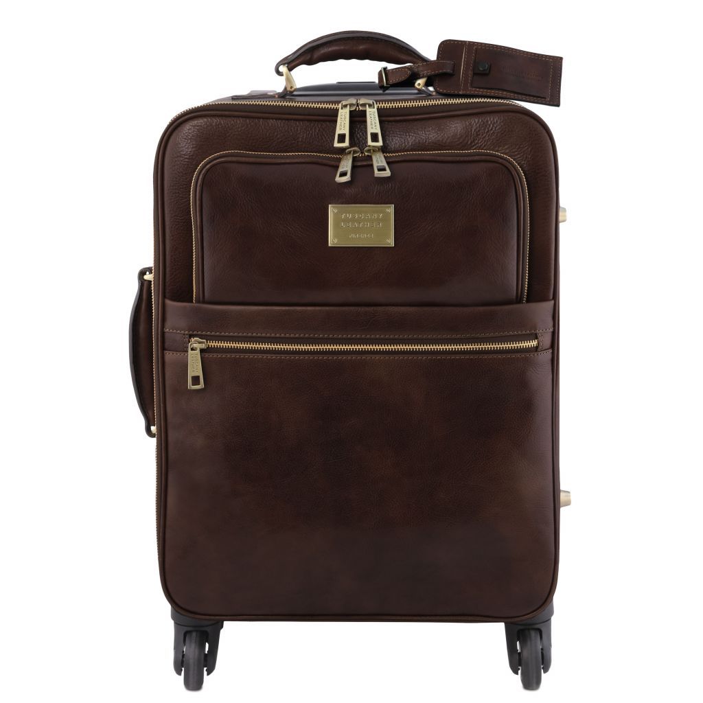 tl-voyager-4-wheels-vertical-leather-trolley-tl141911 - Tummanruskea