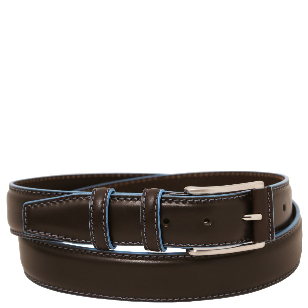 casual-leather-belt-35mm-with-light-blue-edges-tl142528 - Tummanruskea