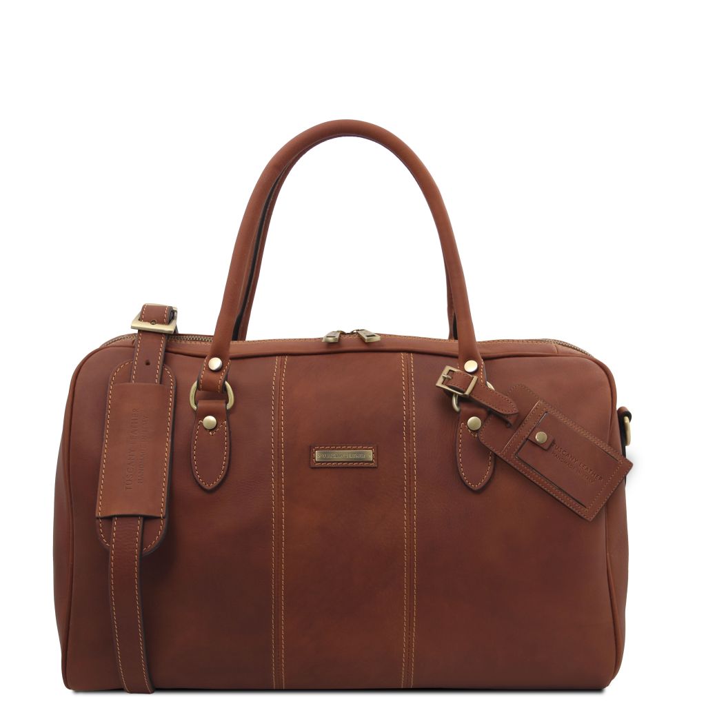 lisbona-travel-leather-duffle-bag-small-size-tl142558 - Ruskea