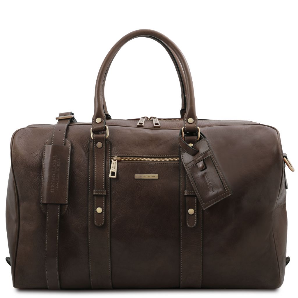tl-voyager-leather-travel-bag-with-front-pocket-tl142140 - Tummanruskea