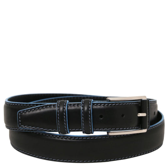 casual-leather-belt-35mm-with-light-blue-edges-tl142528 - Musta