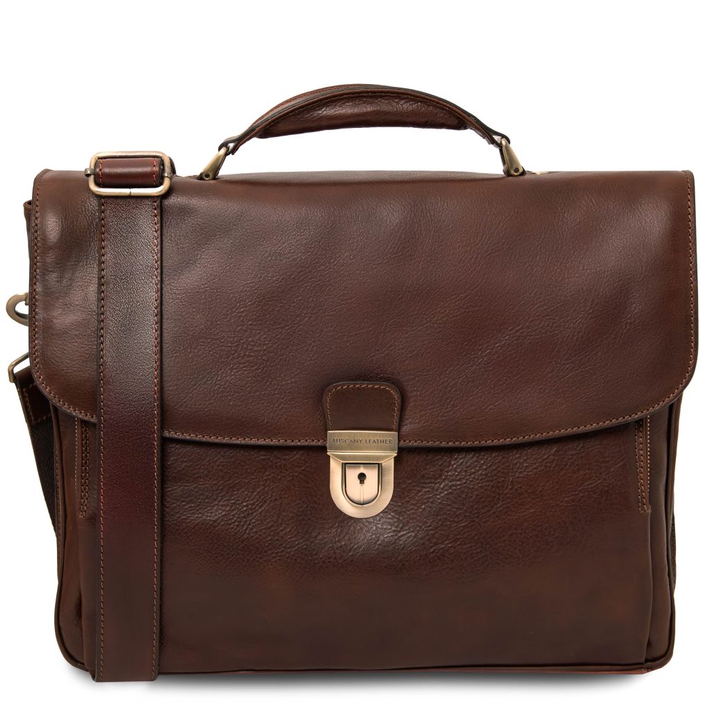 alessandria-leather-multi-compartment-laptop-briefcase-tl142067 - Tummanruskea