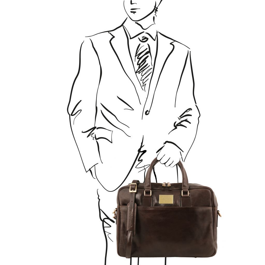urbino-leather-laptop-briefcase-with-front-pocket-tl141241 - Tummanruskea - kuva 2