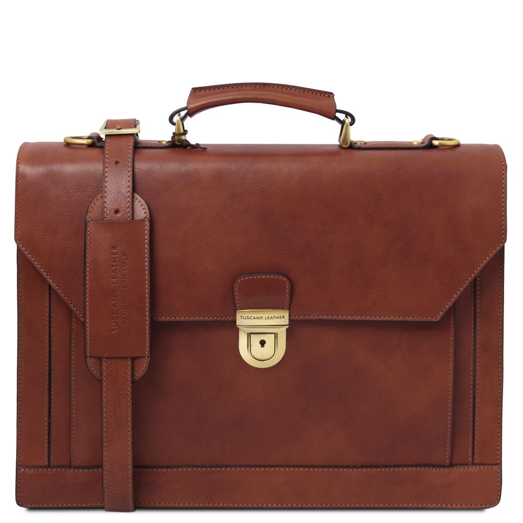 cremona-leather-briefcase-3-compartments-tl142448 - Ruskea