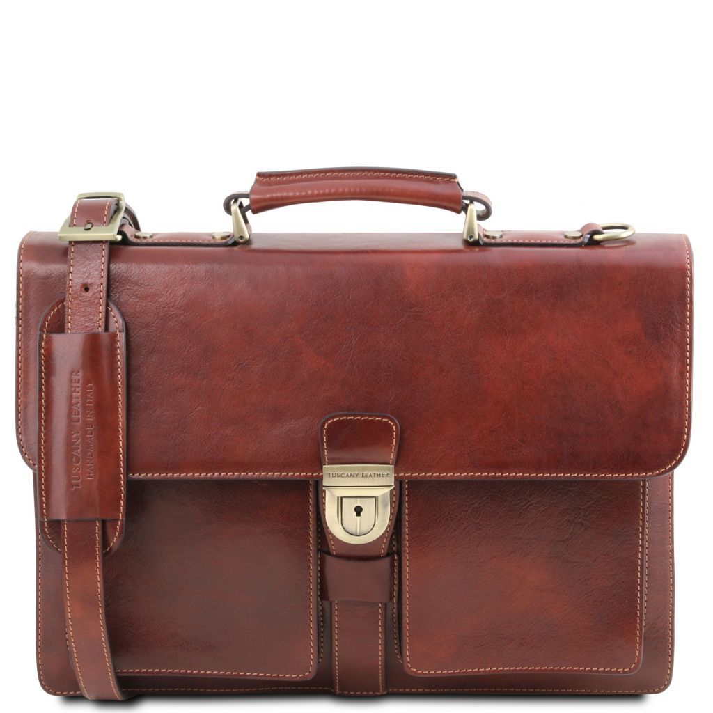 assisi-leather-briefcase-3-compartments-tl141825 - Ruskea