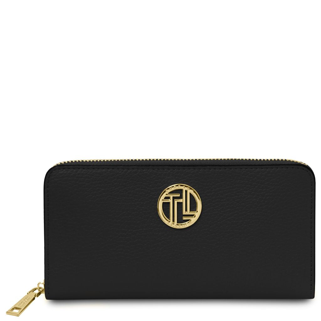 financier-exclusive-zip-around-leather-wallet-tl142485 - Musta