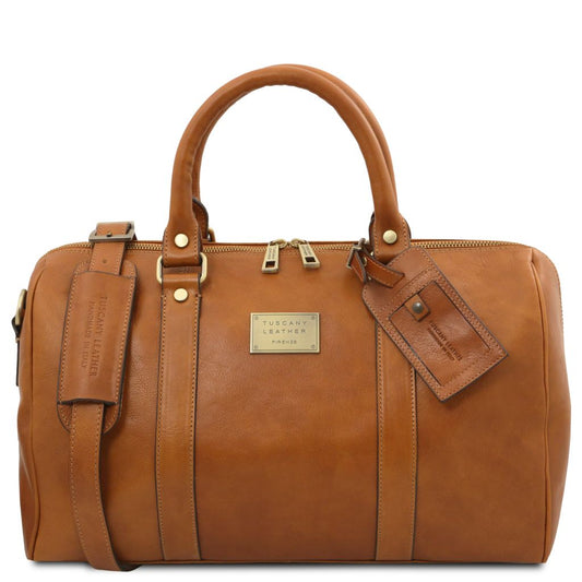tl-voyager-travel-leather-duffle-bag-with-pocket-on-the-back-side-small-size-tl141250 - Luonnonväri