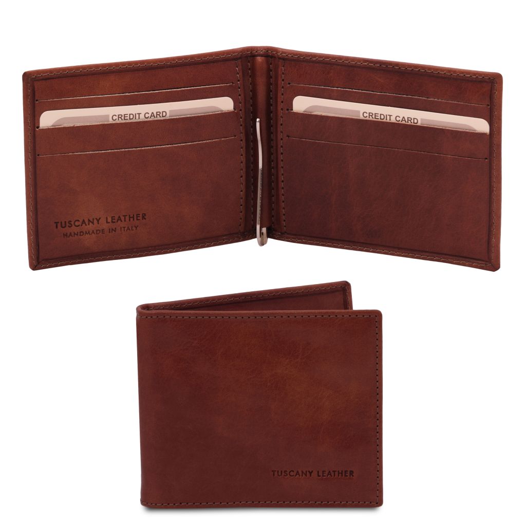 exclusive-leather-card-holder-with-money-clip-tl142055 - Ruskea