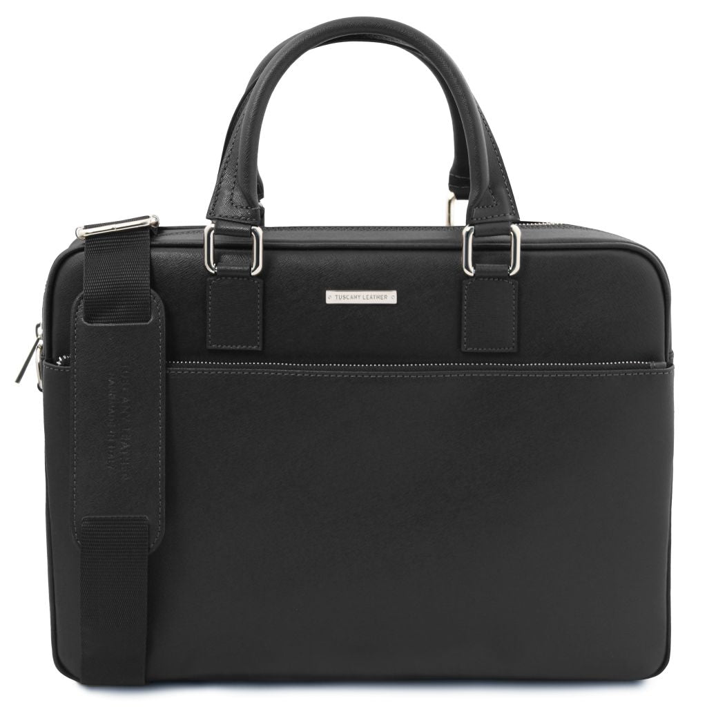 torino-saffiano-leather-laptop-briefcase-tl142551 - Musta