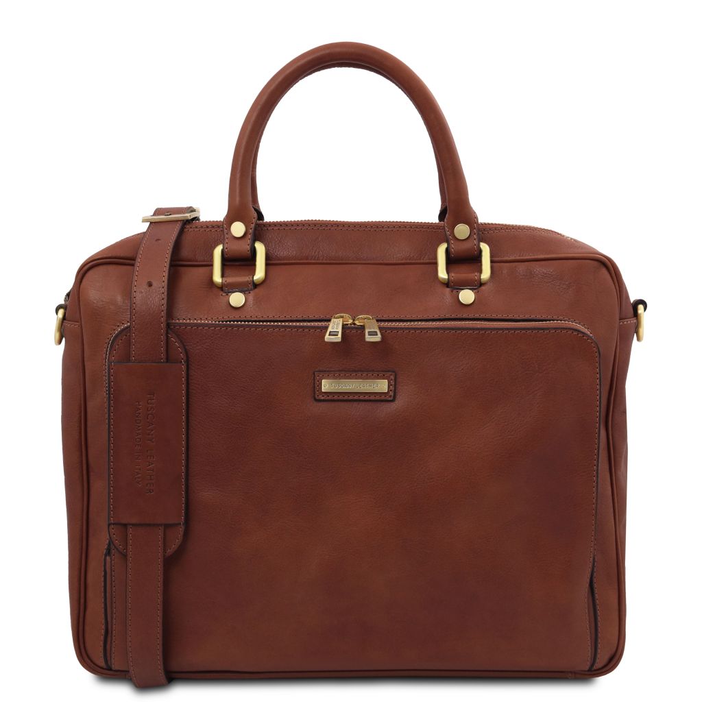 pisa-leather-laptop-briefcase-with-front-pocket-tl142427 - Ruskea