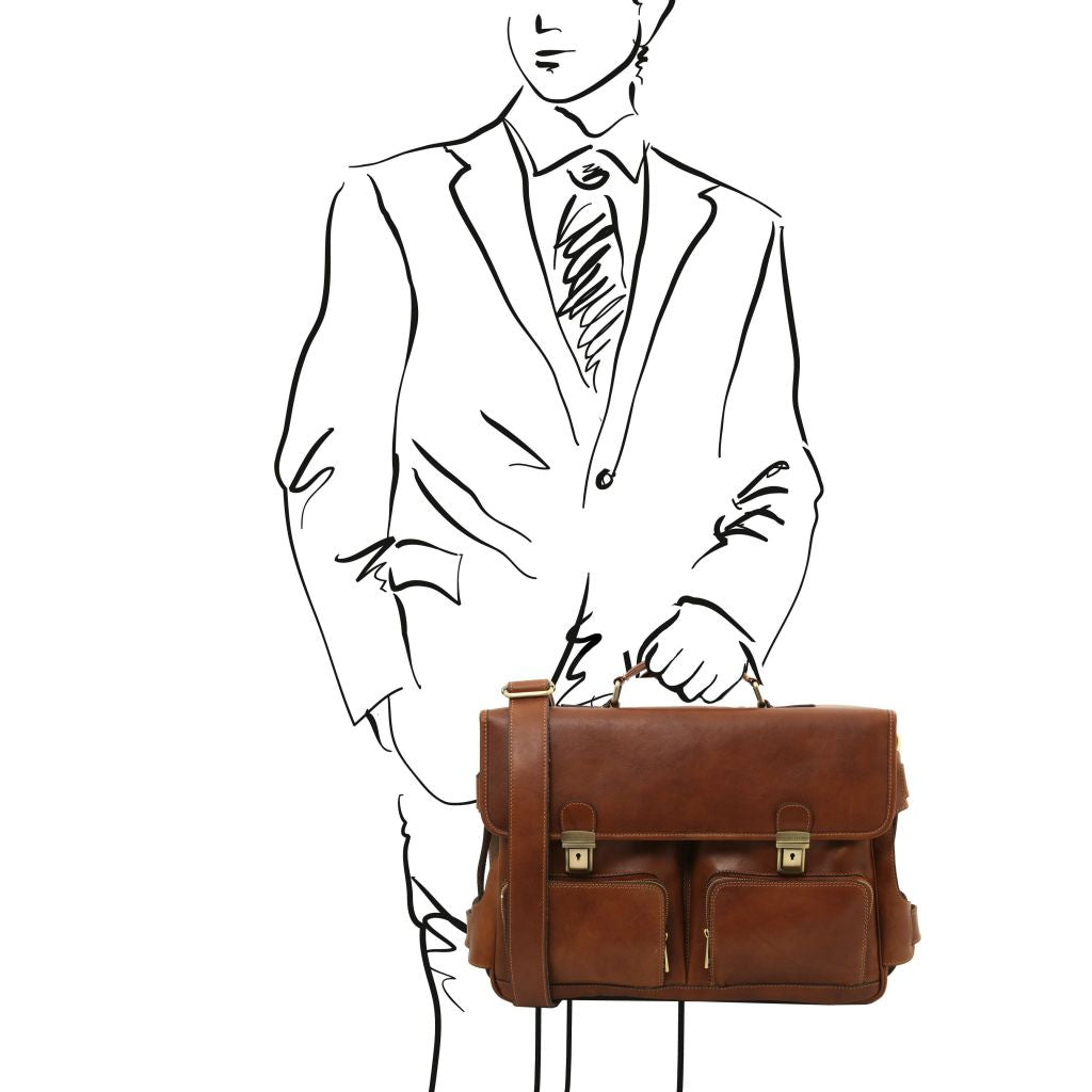 ventimiglia-leather-multi-compartment-briefcase-with-front-pockets-tl142069 - Ruskea - kuva 2