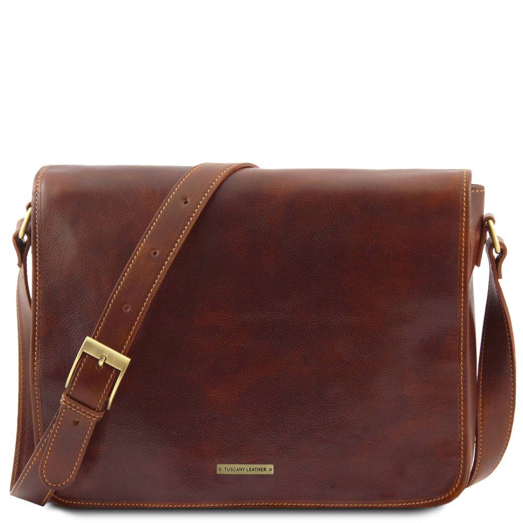 messenger-double-crossbody-leather-bag-tl90475 - Ruskea