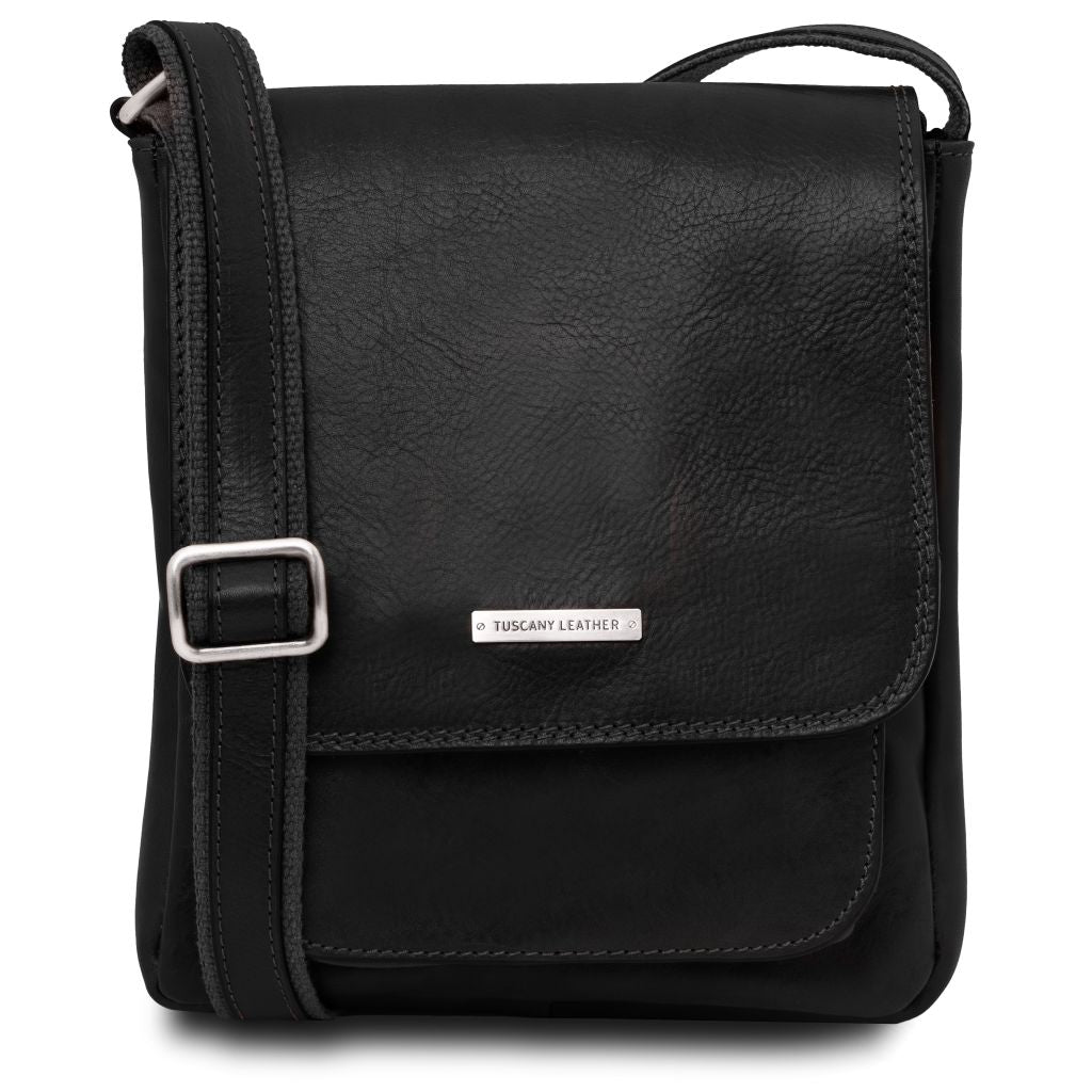 jimmy-leather-crossbody-bag-for-men-with-front-pocket-tl141407 - Musta