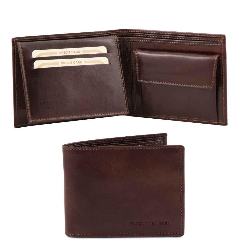 exclusive-3-fold-leather-wallet-for-men-with-coin-pocket-tl140763 - Tummanruskea