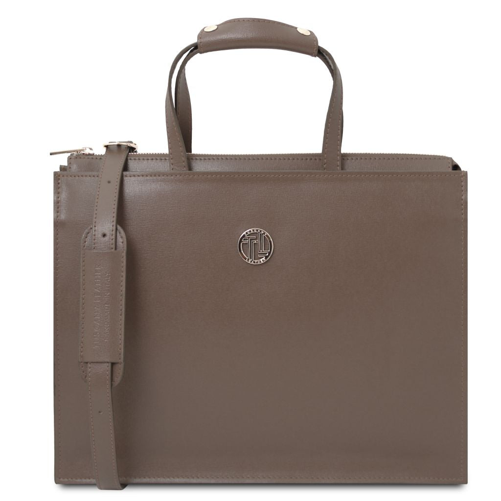 palermo-saffiano-leather-briefcase-3-compartments-for-women-tl141369 - Tumma taupe