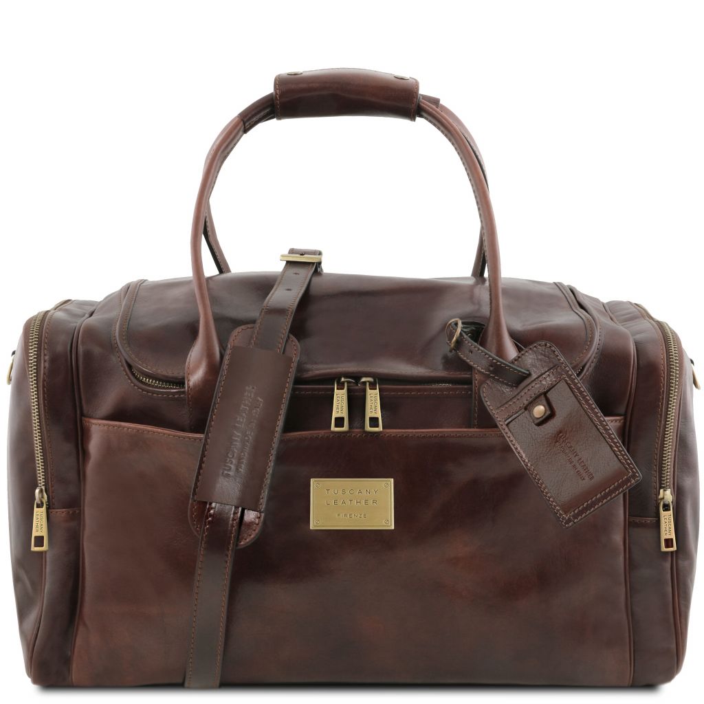 tl-voyager-travel-leather-bag-with-side-pockets-tl142141 - Tummanruskea