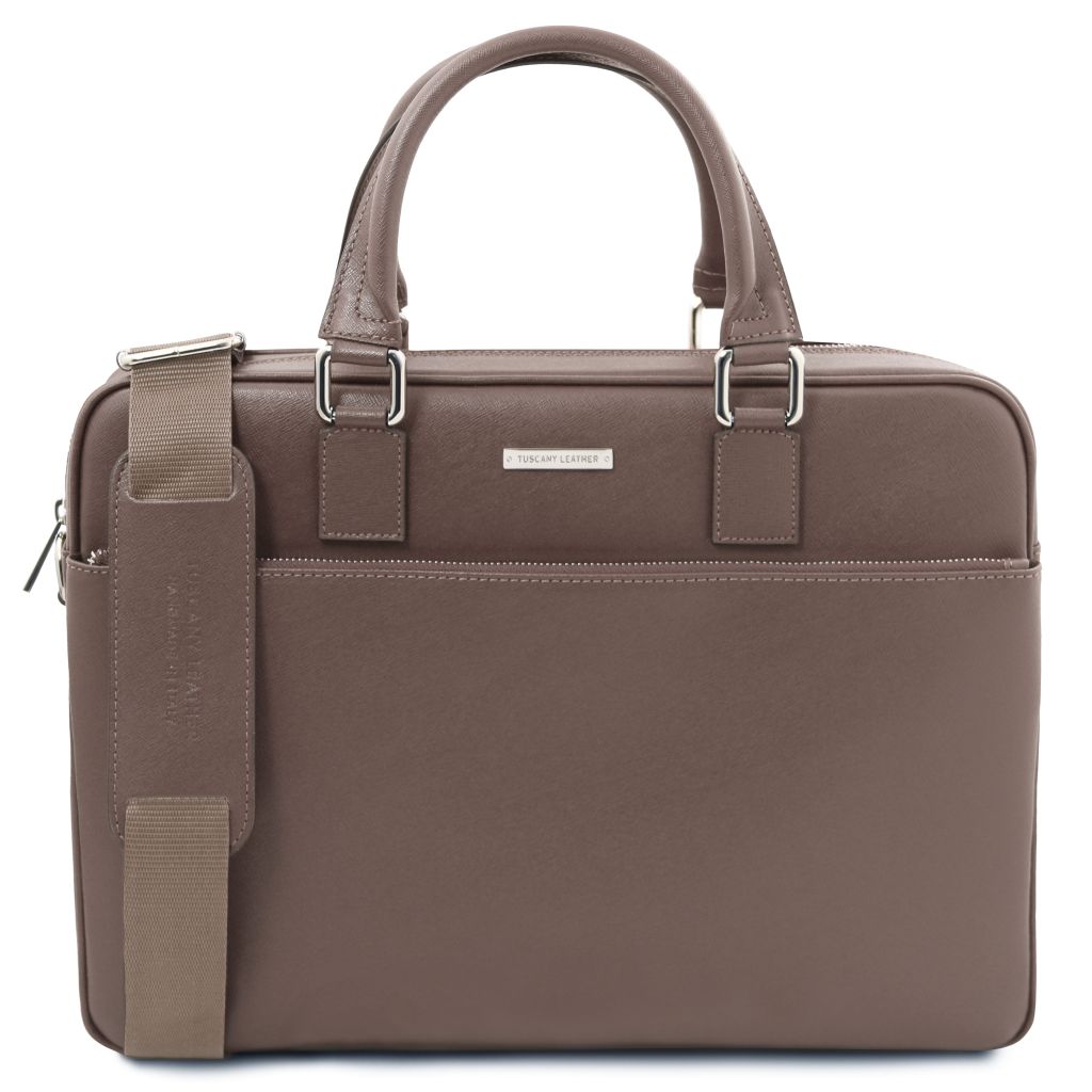 torino-saffiano-leather-laptop-briefcase-tl142551 - Tumma taupe