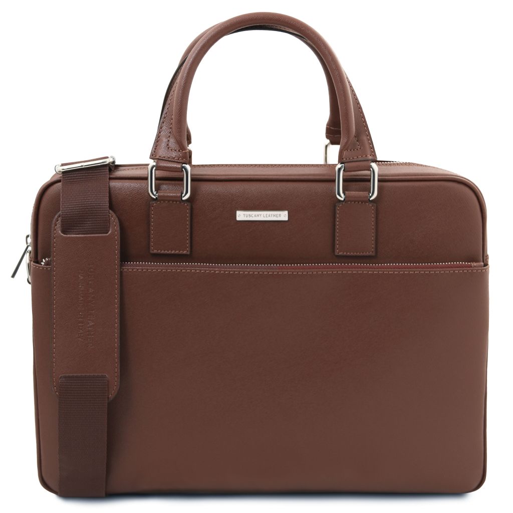 torino-saffiano-leather-laptop-briefcase-tl142551 - Kahvi