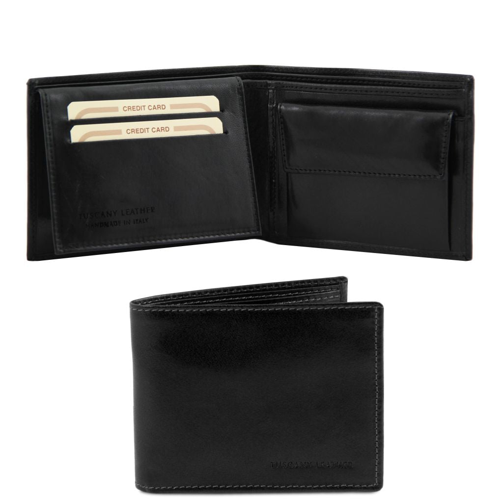 exclusive-3-fold-leather-wallet-for-men-with-coin-pocket-tl140763 - Musta