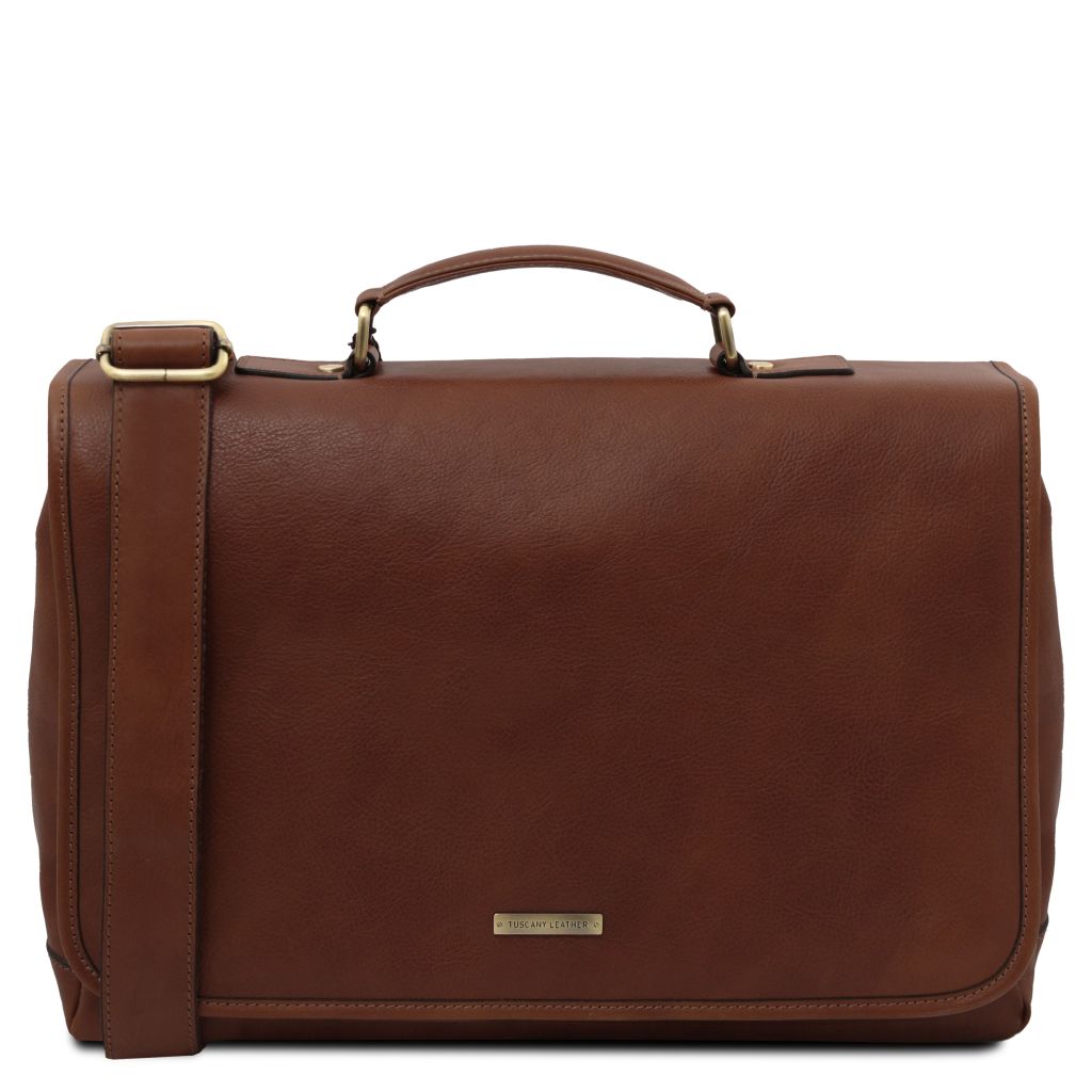 mantova-leather-multi-compartment-briefcase-with-flap-tl142068 - Ruskea