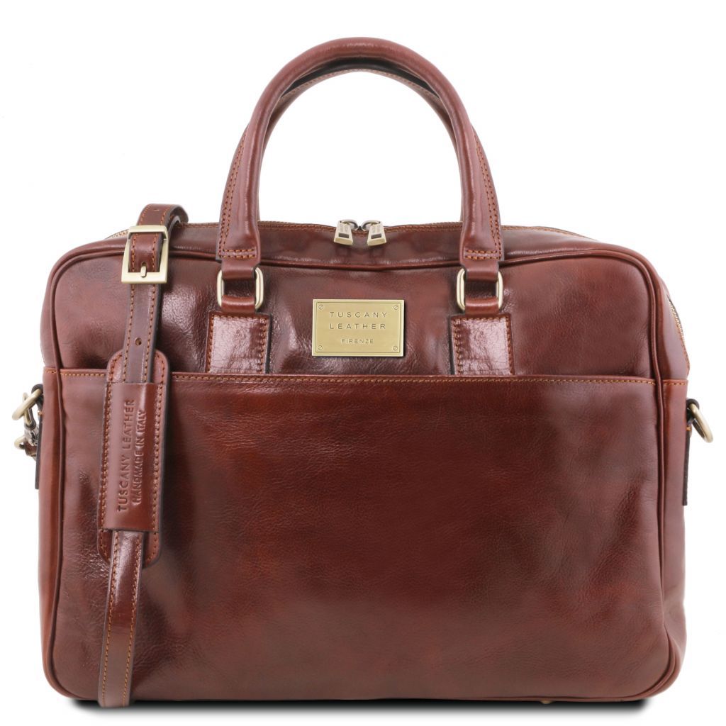 urbino-leather-laptop-briefcase-with-front-pocket-tl141241 - Ruskea