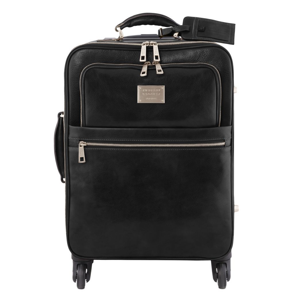 tl-voyager-4-wheels-vertical-leather-trolley-tl141911 - Musta