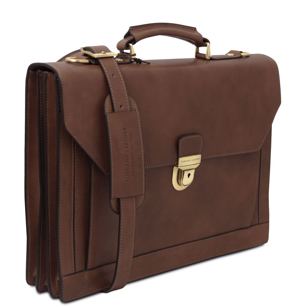 cremona-leather-briefcase-3-compartments-tl142448 - Tummanruskea - kuva 2