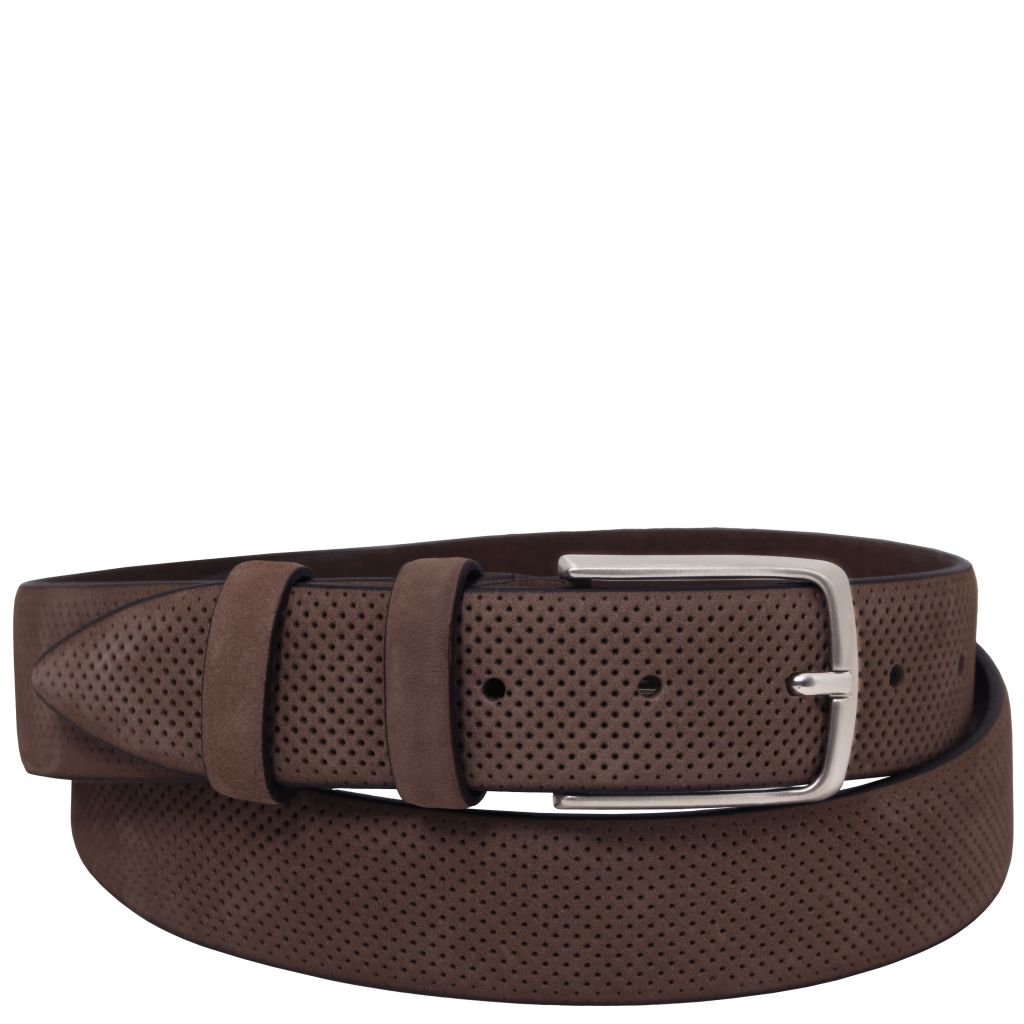 elegant-perforated-nubuck-leather-belt-35mm-tl142535 - Tummanruskea
